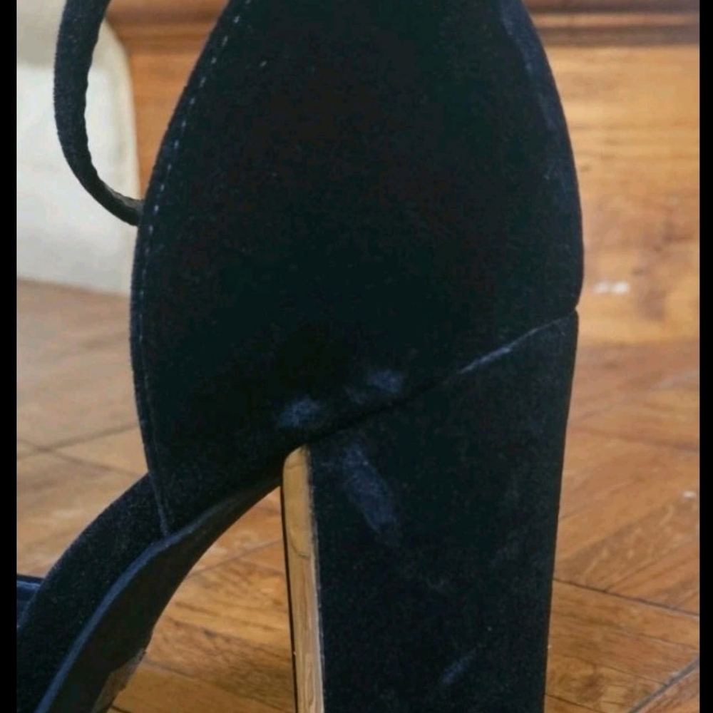 Pre-Owned Lulus Black Velvet Ankle Strap Block Heel Pumps Women’s Size 8.5 - Picture 5 of 8